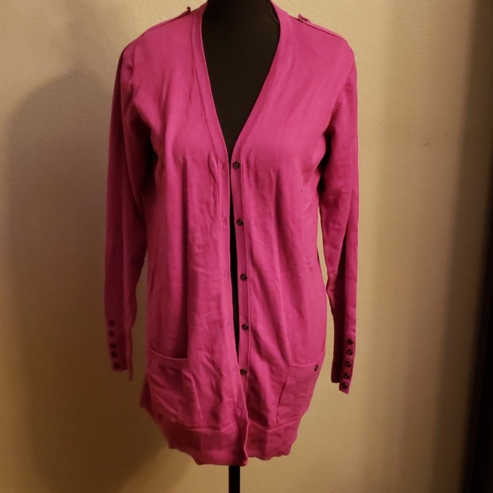 Tunic length button-up cardigan